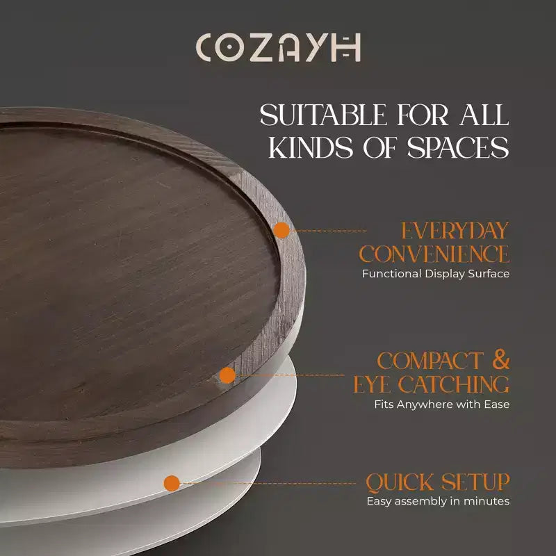 COZAYH Table d'appoint piédestal à plateau pour boisson, lampe, plante, marron foncé, lot de 2