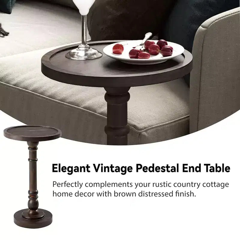 COZAYH Table d'appoint piédestal à plateau pour boisson, lampe, plante, marron foncé, lot de 2