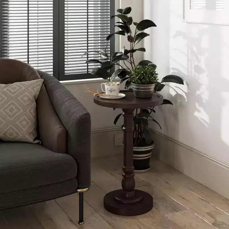 COZAYH Table d'appoint piédestal à plateau pour boisson, lampe, plante, marron foncé, lot de 2