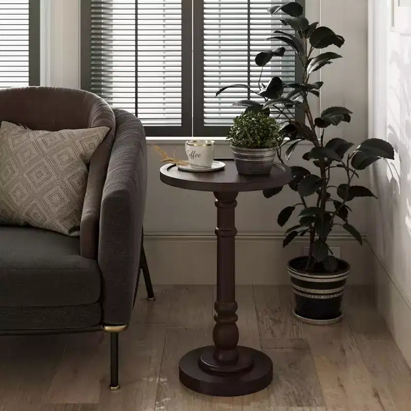COZAYH Table d'appoint piédestal à plateau pour boisson, lampe, plante, marron foncé, lot de 2