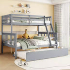 MAYEERTY Lit superposé double en hévéa avec lit gigogne, échelle convertible et garde-corps, lit convertible détachable Gris