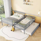 MAYEERTY Lit superposé double en hévéa avec lit gigogne, échelle convertible et garde-corps, lit convertible détachable Gris