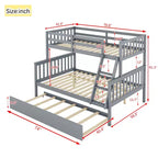 MAYEERTY Lit superposé double en hévéa avec lit gigogne, échelle convertible et garde-corps, lit convertible détachable Gris