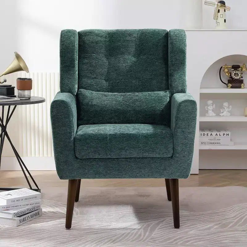 Modern Chenille Accent Armchair  Tufted High Back, Foam Cushion, Upholstered Lounge Chair for Bedroom or Living Room