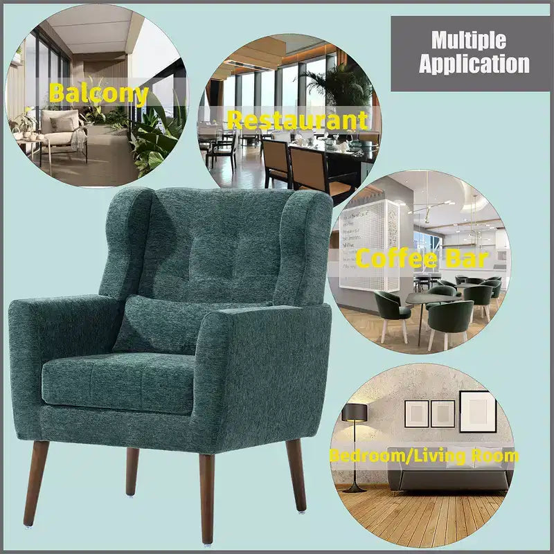 Fauteuil d'appoint moderne en chenille, dossier haut capitonné, coussin en mousse, fauteuil de salon rembourré pour chambre ou salon.