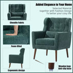 Fauteuil d'appoint moderne en chenille, dossier haut capitonné, coussin en mousse, fauteuil de salon rembourré pour chambre ou salon.