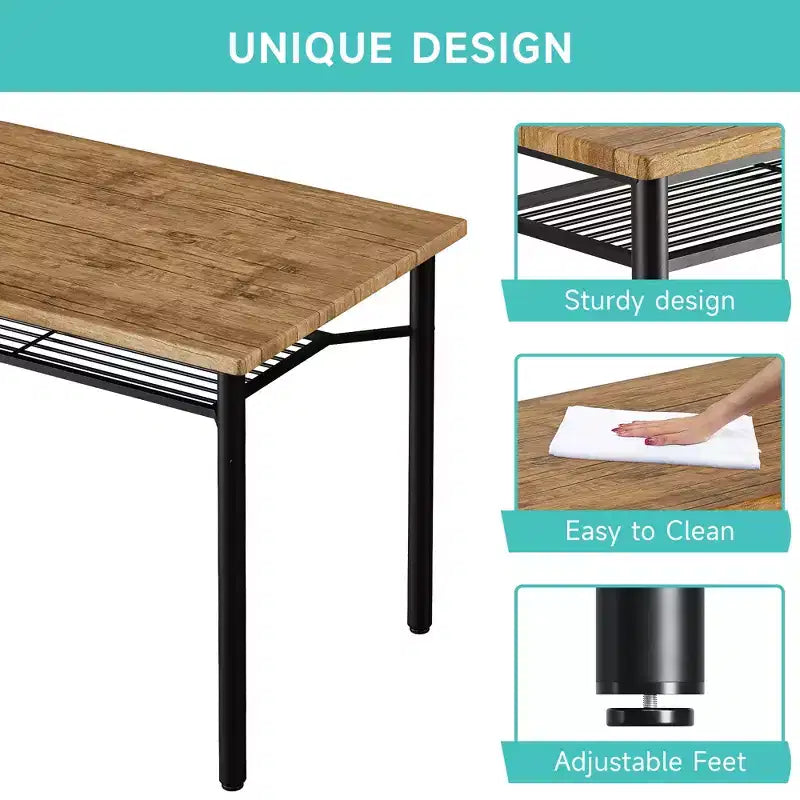 Ensemble table à manger moderne pour 4 personnes, table de cuisine en métal et bois, ensemble table de cuisine carrée, pour coin repas, salon