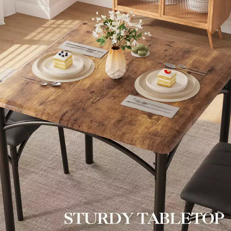 Ensemble table de salle à manger pour 2, ensemble table de cuisine carrée et chaises avec chaises rembourrées, cadre en métal et plateau de table en MDF, pour petits espaces, petit-déjeuner