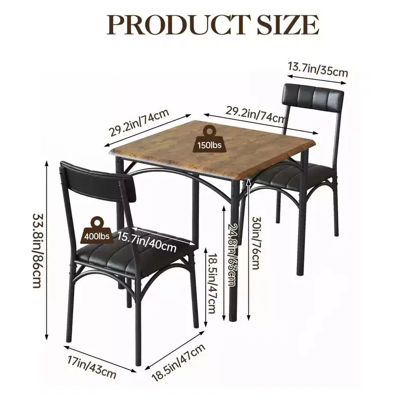 Ensemble table de salle à manger pour 2, ensemble table de cuisine carrée et chaises avec chaises rembourrées, cadre en métal et plateau de table en MDF, pour petits espaces, petit-déjeuner
