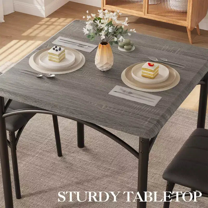 Ensemble table de salle à manger pour 2, ensemble table de cuisine carrée et chaises avec chaises rembourrées, cadre en métal et plateau de table en MDF, pour petits espaces, petit-déjeuner