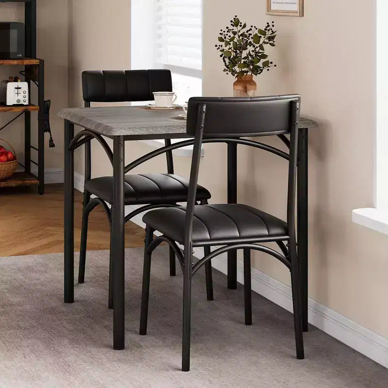 Ensemble table de salle à manger pour 2, ensemble table de cuisine carrée et chaises avec chaises rembourrées, cadre en métal et plateau de table en MDF, pour petits espaces, petit-déjeuner