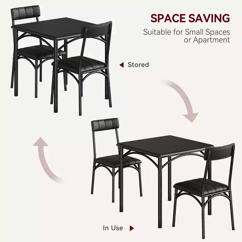 Ensemble table de salle à manger pour 2, ensemble table de cuisine carrée et chaises avec chaises rembourrées, cadre en métal et plateau de table en MDF, pour petits espaces, petit-déjeuner