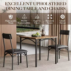 Ensemble table de salle à manger pour 2, ensemble table de cuisine carrée et chaises avec chaises rembourrées, cadre en métal et plateau de table en MDF, pour petits espaces, petit-déjeuner