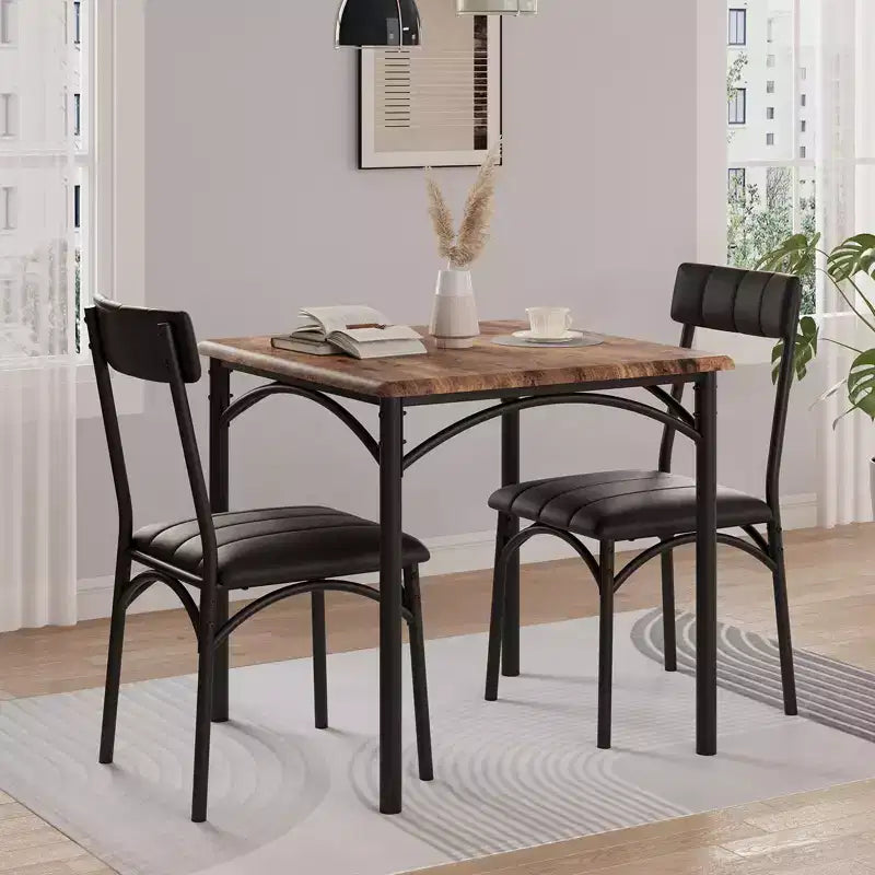 Ensemble table de salle à manger pour 2, ensemble table de cuisine carrée et chaises avec chaises rembourrées, cadre en métal et plateau de table en MDF, pour petits espaces, petit-déjeuner