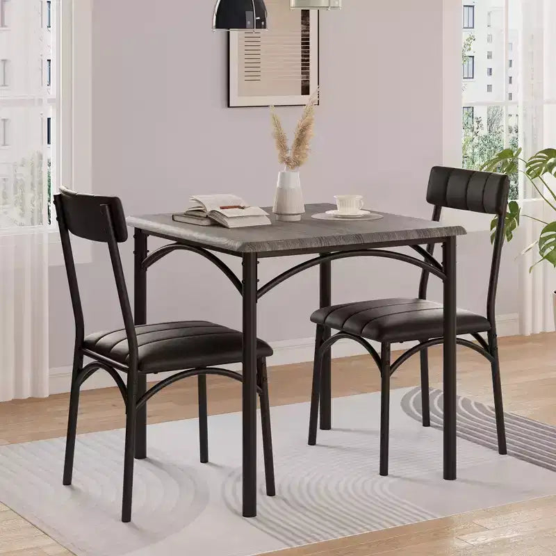 Ensemble table de salle à manger pour 2, ensemble table de cuisine carrée et chaises avec chaises rembourrées, cadre en métal et plateau de table en MDF, pour petits espaces, petit-déjeuner
