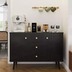 Buffet de salle à manger 47 po avec tiroirs, armoire de rangement à cannelures avec 2 portes et 3 tiroirs, noir