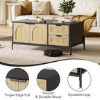 Table basse en rotin avec 2 tiroirs de rangement et étagère ouverte pour la maison ou le bureau,