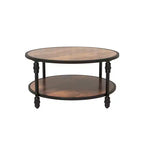 2 Tier Center Table Round Coffee Table, Wooden Industrial Circle Coffee Table with Metal Frame 