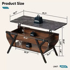 Table basse relevable Bestier avec étagère de rangement, table à manger avec plateau relevable 41 LED pour salon, table d'appoint de canapé, table basse moderne, noyer