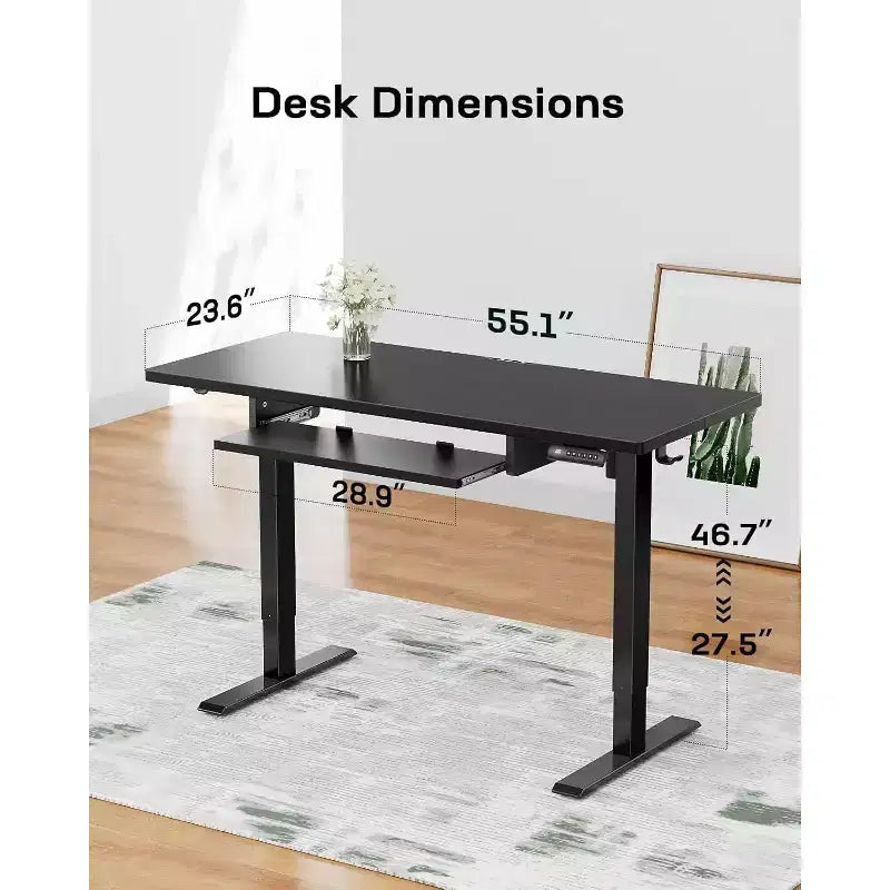 Bureau debout électrique 55x24 po, hauteur réglable de 27,5 à 46,7 po, 4 préréglages de mémoire, convient pour une utilisation dans les bureaux et les études