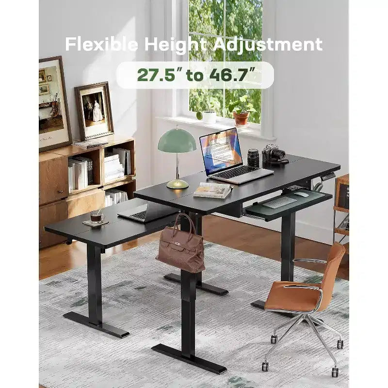 Bureau debout électrique 55x24 po, hauteur réglable de 27,5 à 46,7 po, 4 préréglages de mémoire, convient pour une utilisation dans les bureaux et les études