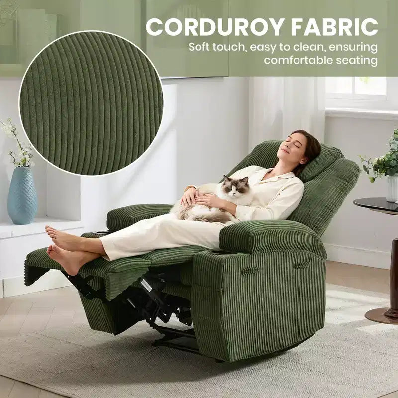 Fauteuil inclinable massant, ultra-confortable (135° réglable), doubles porte-gobelets et poches latérales de rangement, assemblage facile sans outils