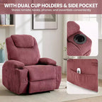 Fauteuil inclinable massant, ultra-confortable (135° réglable), doubles porte-gobelets et poches latérales de rangement, assemblage facile sans outils