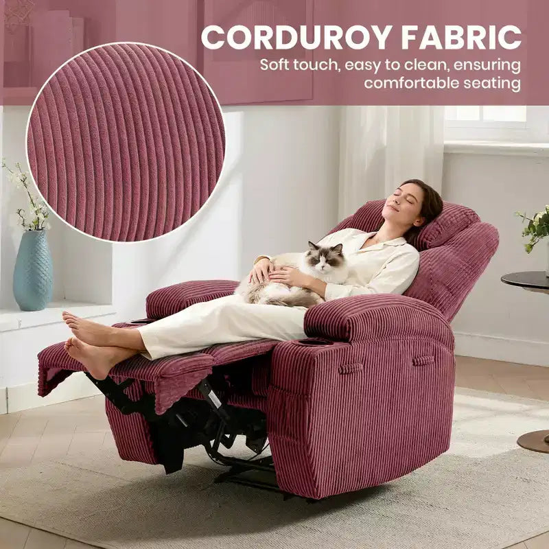 Fauteuil inclinable massant, ultra-confortable (135° réglable), doubles porte-gobelets et poches latérales de rangement, assemblage facile sans outils