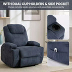 Fauteuil inclinable massant, ultra-confortable (135° réglable), doubles porte-gobelets et poches latérales de rangement, assemblage facile sans outils