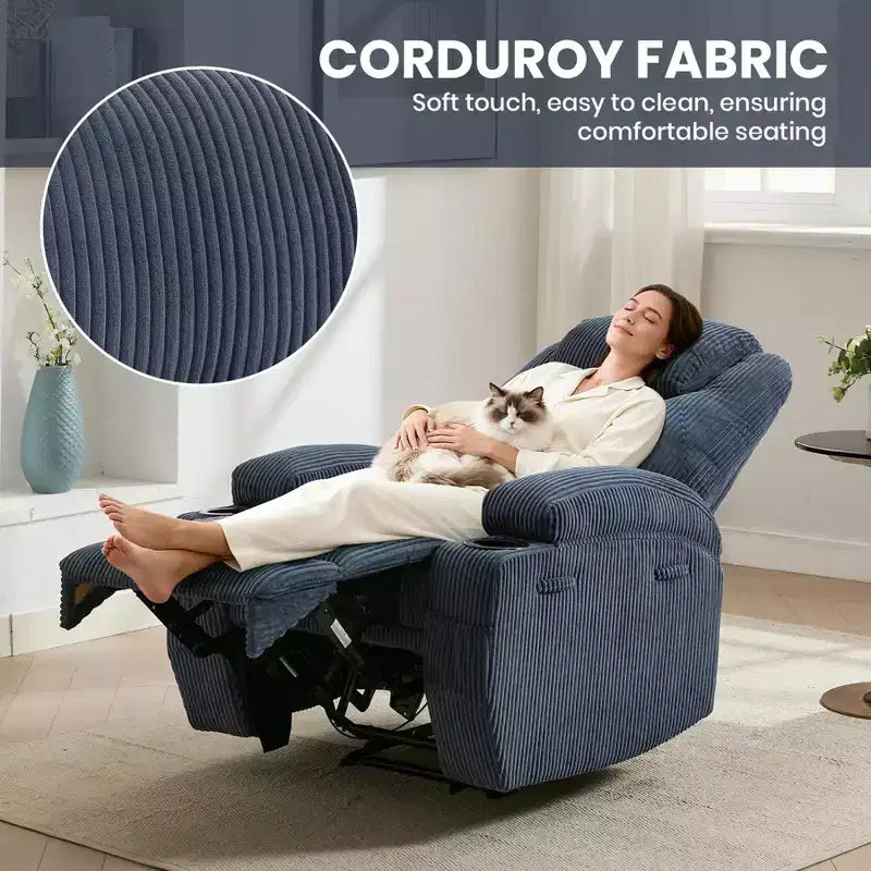 Fauteuil inclinable massant, ultra-confortable (135° réglable), doubles porte-gobelets et poches latérales de rangement, assemblage facile sans outils
