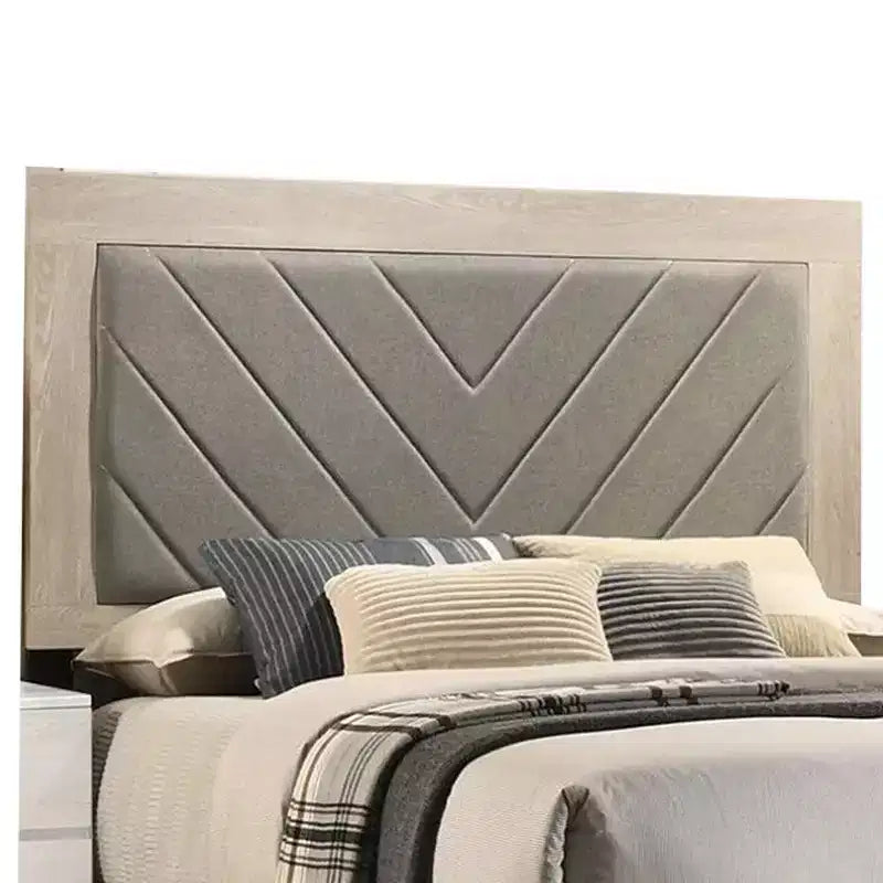 Lit Royal Hampton California King capitonné, tête de lit capitonnée grise, blanc crème