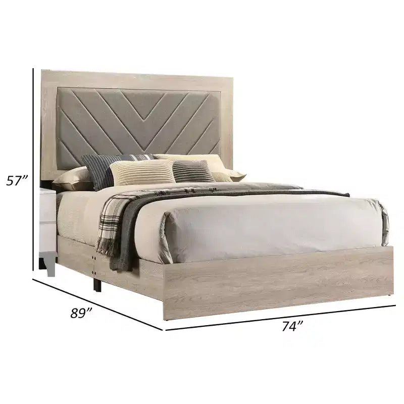 Lit Royal Hampton California King capitonné, tête de lit capitonnée grise, blanc crème