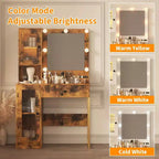 Coiffeuse avec miroir, 3 modes d'éclairage, prises et ports USB intégrés, tiroirs spacieux et meuble de rangement, table de maquillage pour chambre à coucher