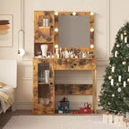 Coiffeuse avec miroir, 3 modes d'éclairage, prises et ports USB intégrés, tiroirs spacieux et meuble de rangement, table de maquillage pour chambre à coucher