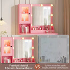 Coiffeuse avec miroir, 3 modes d'éclairage, prises et ports USB intégrés, tiroirs spacieux et meuble de rangement, table de maquillage pour chambre à coucher
