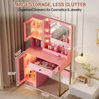 Coiffeuse avec miroir, 3 modes d'éclairage, prises et ports USB intégrés, tiroirs spacieux et meuble de rangement, table de maquillage pour chambre à coucher