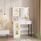 Coiffeuse avec miroir, 3 modes d'éclairage, prises et ports USB intégrés, tiroirs spacieux et meuble de rangement, table de maquillage pour chambre à coucher