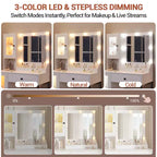 Coiffeuse avec miroir, 3 modes d'éclairage, prises et ports USB intégrés, tiroirs spacieux et meuble de rangement, table de maquillage pour chambre à coucher