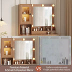 Coiffeuse avec miroir, 3 modes d'éclairage, prises et ports USB intégrés, tiroirs spacieux et meuble de rangement, table de maquillage pour chambre à coucher