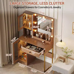 Coiffeuse avec miroir, 3 modes d'éclairage, prises et ports USB intégrés, tiroirs spacieux et meuble de rangement, table de maquillage pour chambre à coucher