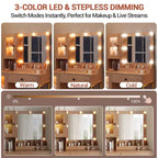Coiffeuse avec miroir, 3 modes d'éclairage, prises et ports USB intégrés, tiroirs spacieux et meuble de rangement, table de maquillage pour chambre à coucher
