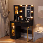 Coiffeuse avec miroir, 3 modes d'éclairage, prises et ports USB intégrés, tiroirs spacieux et meuble de rangement, table de maquillage pour chambre à coucher