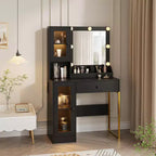 Coiffeuse avec miroir, 3 modes d'éclairage, prises et ports USB intégrés, tiroirs spacieux et meuble de rangement, table de maquillage pour chambre à coucher