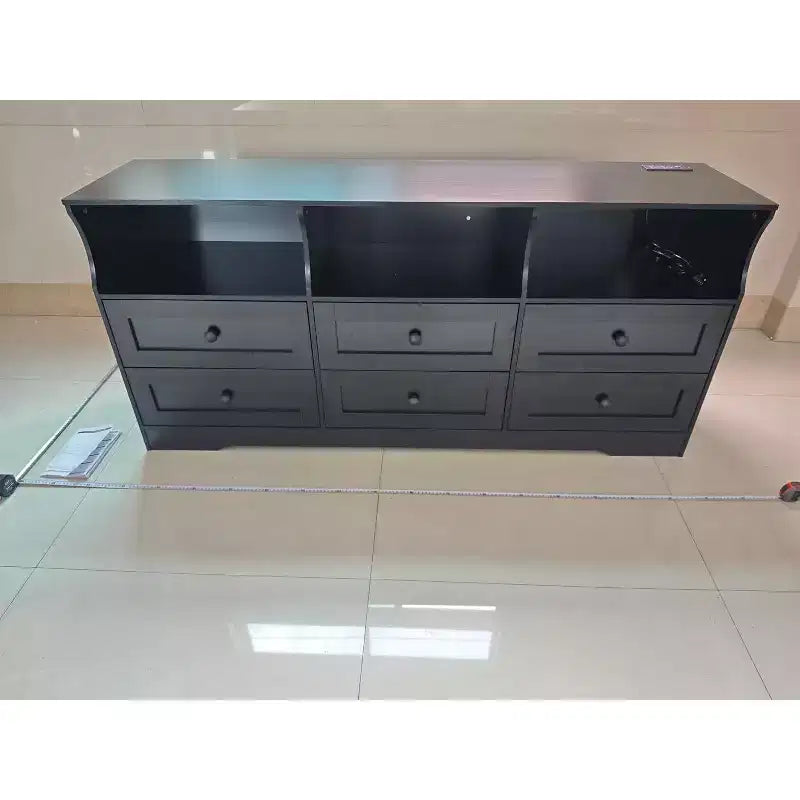 Bedroom six-drawer cabinet, slim wooden drawer cabinet with open shelving, space-saving, suitable for nursery, apartment, and wardrobe storage