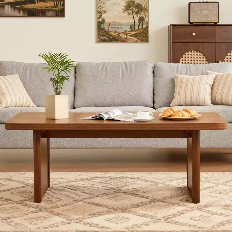 Table basse rustique Bekrvio avec grand espace de rangement, table basse moderne en bois de 47" pour salon, pieds en pin massif robustes