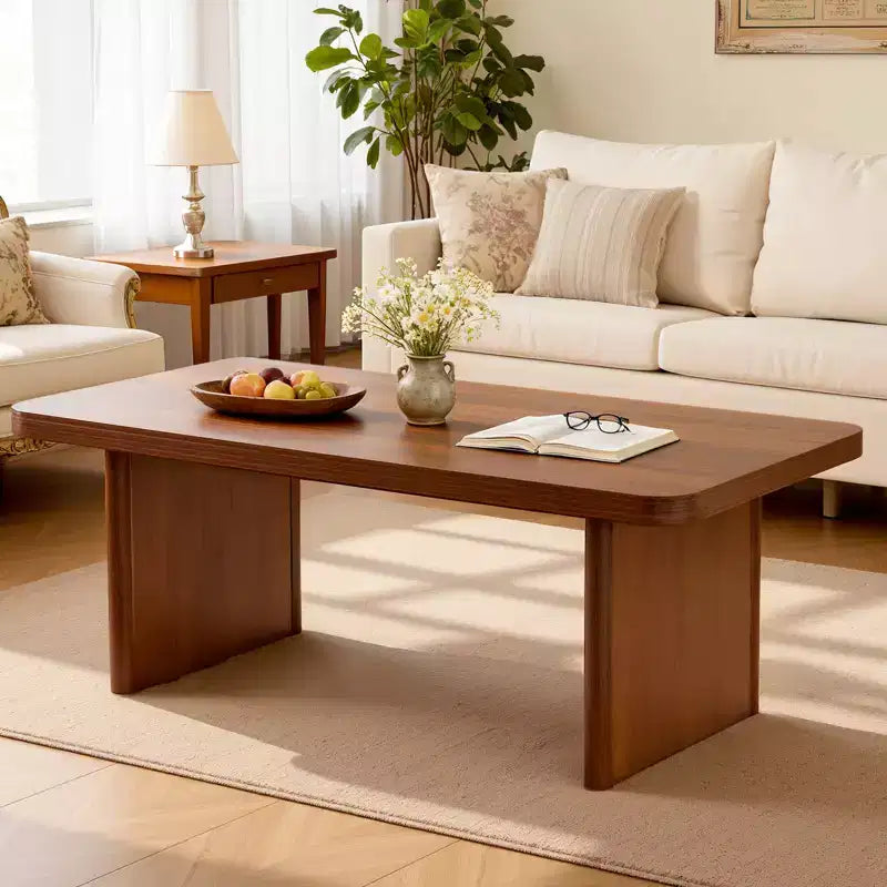 Table basse rustique Bekrvio avec grand espace de rangement, table basse moderne en bois de 47" pour salon, pieds en pin massif robustes
