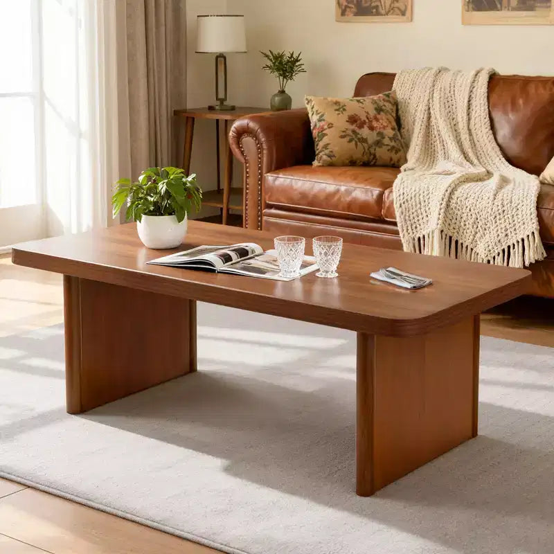 Table basse rustique Bekrvio avec grand espace de rangement, table basse moderne en bois de 47" pour salon, pieds en pin massif robustes