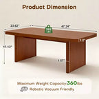 Table basse rustique Bekrvio avec grand espace de rangement, table basse moderne en bois de 47" pour salon, pieds en pin massif robustes
