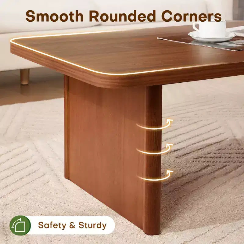 Table basse rustique Bekrvio avec grand espace de rangement, table basse moderne en bois de 47" pour salon, pieds en pin massif robustes