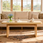 Table basse rustique Bekrvio avec grand espace de rangement, table basse moderne en bois de 47" pour salon, pieds en pin massif robustes